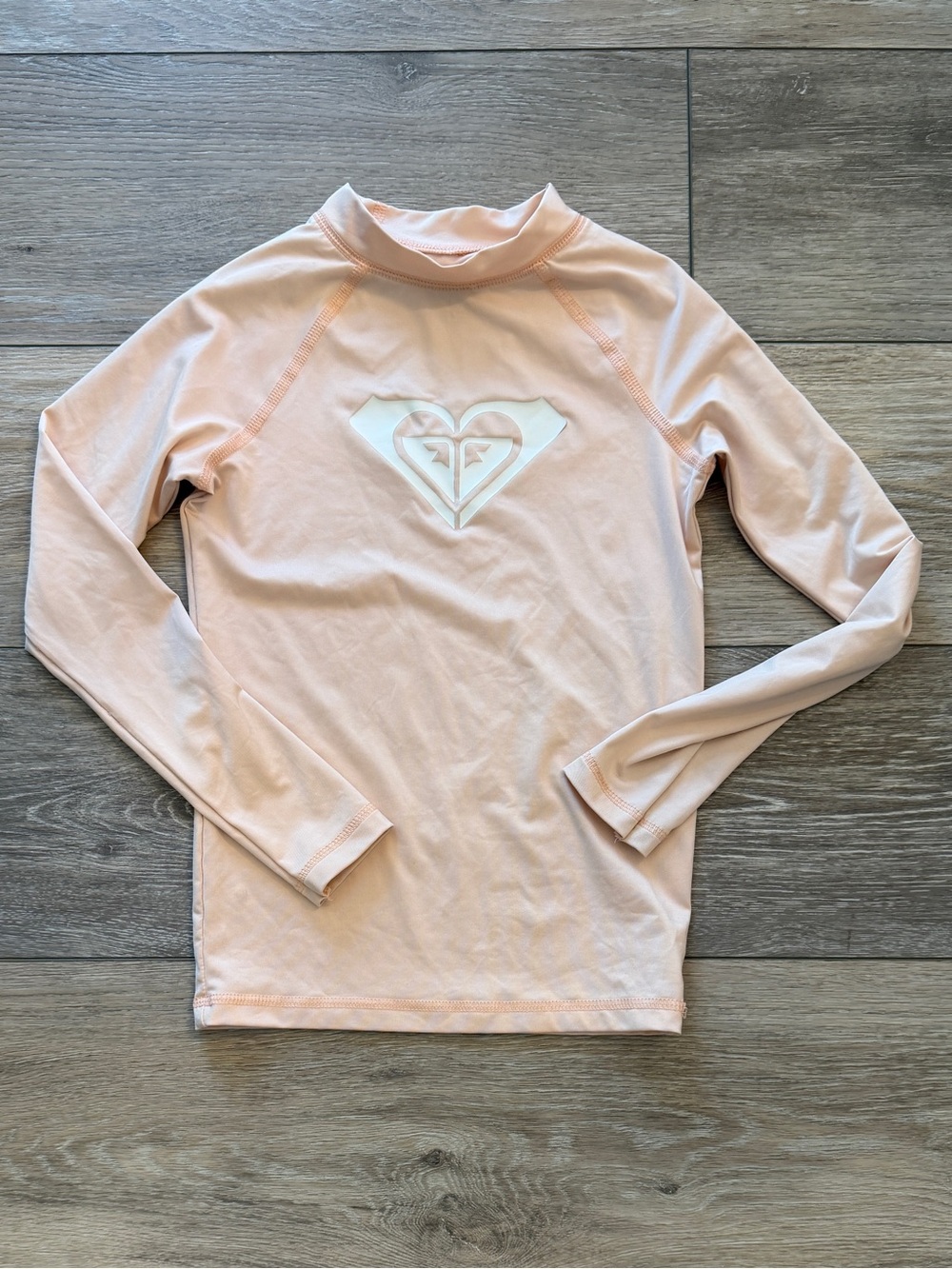 Roxy Girls' Peach Long-Sleeve Rash Guard with White Heart Logo
